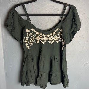 Xhilaration cold shoulder embroidered detail blouse